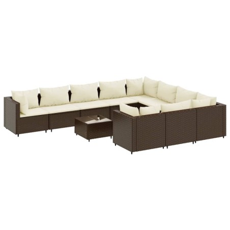 vidaXL 11-tlg. Garten-Sofagarnitur mit Kissen Braun Poly Rattan
