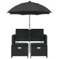 vidaXL Gartensofa 2-Sitzer Sonnenschirm und Hocker Schwarz Poly-Rattan vidaXL Gartensofa 2-Sitzer Sonnenschirm und Hocker Schwarz Poly-Rattan