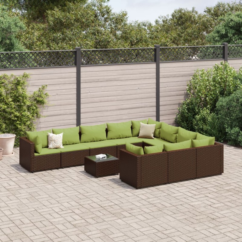 vidaXL 11-tlg. Garten-Sofagarnitur mit Kissen Braun Poly Rattan vidaXL 11-tlg. Garten-Sofagarnitur mit Kissen Braun Poly Rattan