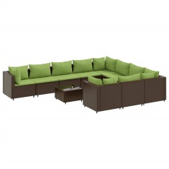 vidaXL 11-tlg. Garten-Sofagarnitur mit Kissen Braun Poly Rattan