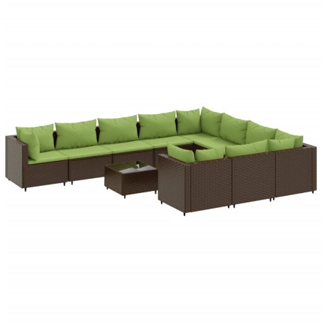 vidaXL 11-tlg. Garten-Sofagarnitur mit Kissen Braun Poly Rattan