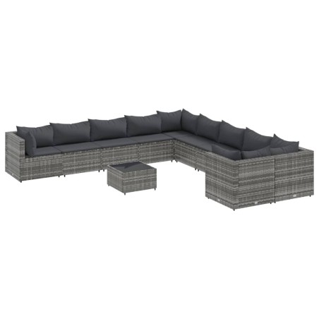 vidaXL 11-tlg. Garten-Sofagarnitur mit Kissen Grau Poly Rattan