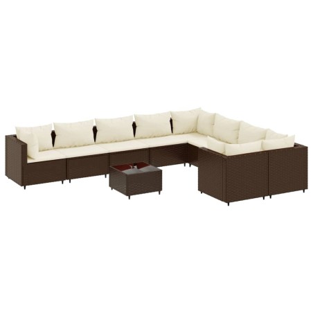 vidaXL 10-tlg. Garten-Sofagarnitur mit Kissen Braun Poly Rattan