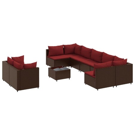 vidaXL 10-tlg. Garten-Sofagarnitur mit Kissen Braun Poly Rattan