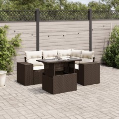 vidaXL 5-tlg. Garten-Sofagarnitur mit Kissen Braun Poly Rattan