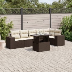 vidaXL 7-tlg. Garten-Sofagarnitur mit Kissen Braun Poly Rattan