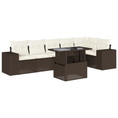 vidaXL 7-tlg. Garten-Sofagarnitur mit Kissen Braun Poly Rattan