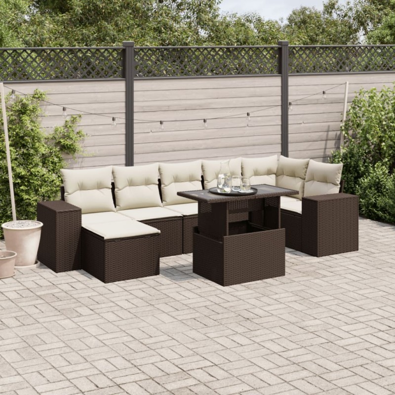 vidaXL 8-tlg. Garten-Sofagarnitur mit Kissen Braun Poly Rattan vidaXL 8-tlg. Garten-Sofagarnitur mit Kissen Braun Poly Rattan