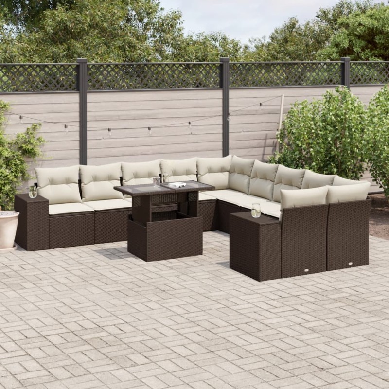 vidaXL 11-tlg. Garten-Sofagarnitur mit Kissen Braun Poly Rattan vidaXL 11-tlg. Garten-Sofagarnitur mit Kissen Braun Poly Rattan