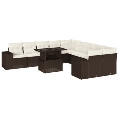 vidaXL 11-tlg. Garten-Sofagarnitur mit Kissen Braun Poly Rattan