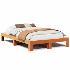 vidaXL Massivholzbett ohne Matratze Wachsbraun 135x190 cm Kiefernholz