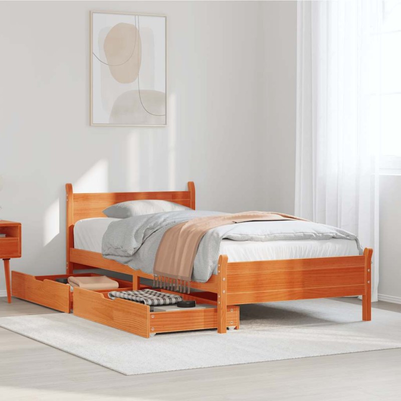 vidaXL Massivholzbett ohne Matratze Wachsbraun 100x200 Kiefernholz vidaXL Massivholzbett ohne Matratze Wachsbraun 100x200 Kiefernholz