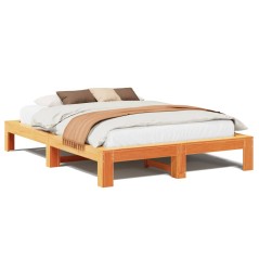 vidaXL Massivholzbett ohne Matratze Wachsbraun 140x200 cm Kiefernholz