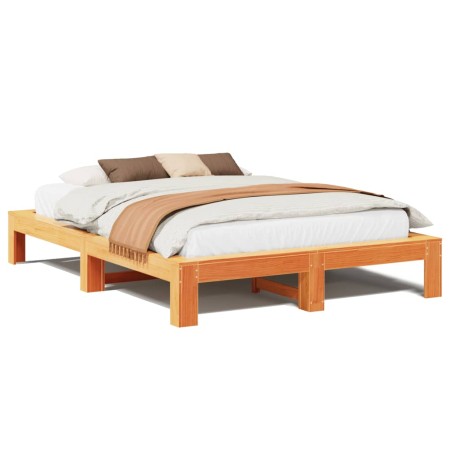 vidaXL Massivholzbett ohne Matratze Wachsbraun 140x200 cm Kiefernholz