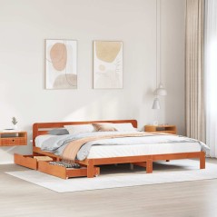 vidaXL Massivholzbett ohne Matratze Wachsbraun 180x200 Kiefernholz