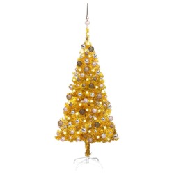 Künstlicher Weihnachtsbaum mit LEDs & Kugeln Golden 150 cm PET