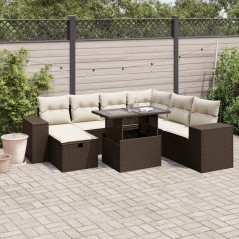 vidaXL 8-tlg. Garten-Sofagarnitur mit Kissen Braun Poly Rattan
