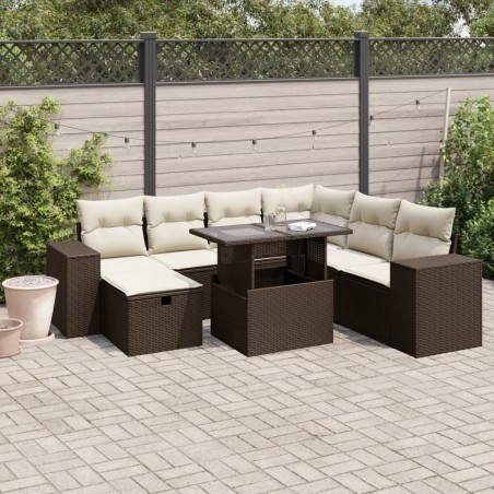vidaXL 8-tlg. Garten-Sofagarnitur mit Kissen Braun Poly Rattan