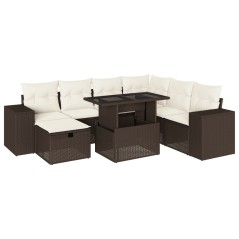 vidaXL 8-tlg. Garten-Sofagarnitur mit Kissen Braun Poly Rattan