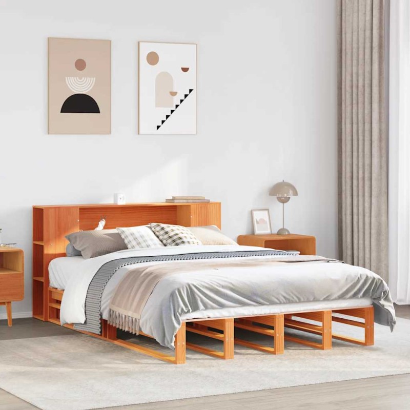vidaXL Massivholzbett ohne Matratze Wachsbraun 150x200 cm Massivholz vidaXL Massivholzbett ohne Matratze Wachsbraun 150x200 cm Massivholz