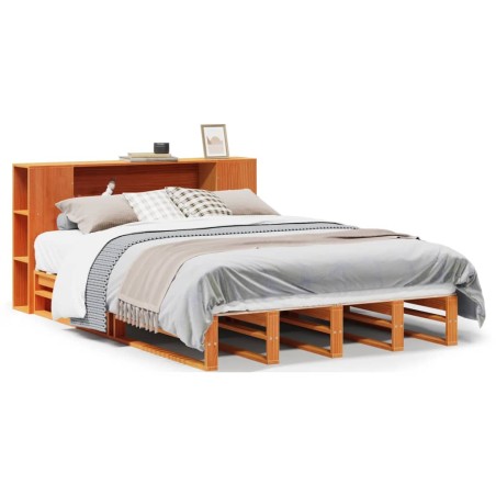 vidaXL Massivholzbett mit Regal ohne Matratze Wachsbraun 140x200 cm