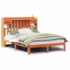 vidaXL Massivholzbett mit Regal ohne Matratze Wachsbraun 120x190 cm