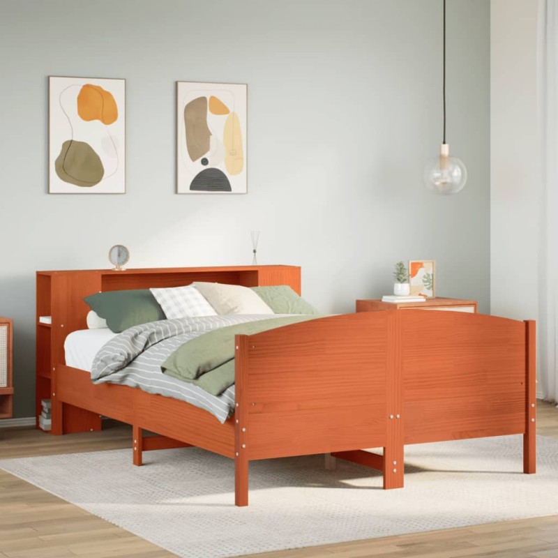 vidaXL Massivholzbett mit Regal ohne Matratze Wachsbraun 160x200 cm vidaXL Massivholzbett mit Regal ohne Matratze Wachsbraun 160x200 cm