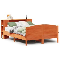 vidaXL Massivholzbett mit Regal ohne Matratze Wachsbraun 160x200 cm
