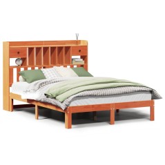 vidaXL Massivholzbett mit Regal ohne Matratze Wachsbraun 120x200 cm