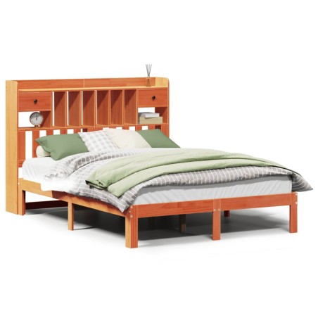 vidaXL Massivholzbett mit Regal ohne Matratze Wachsbraun 120x200 cm