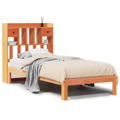 vidaXL Massivholzbett mit Regal ohne Matratze Wachsbraun 75x190 cm