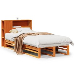 vidaXL Massivholzbett mit Regal ohne Matratze Wachsbraun 75x190 cm