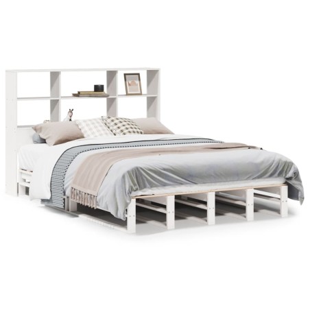 vidaXL Massivholzbett mit Regal ohne Matratze Weiß 150x200 cm