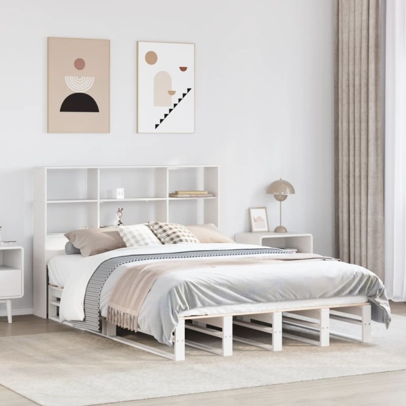 vidaXL Massivholzbett mit Regal ohne Matratze Weiß 135x190 cm vidaXL Massivholzbett mit Regal ohne Matratze Weiß 135x190 cm