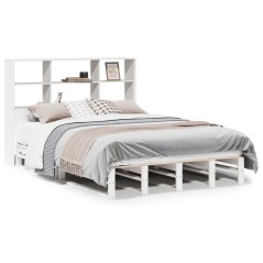 vidaXL Massivholzbett mit Regal ohne Matratze Weiß 135x190 cm