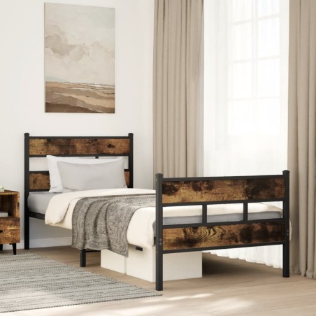 vidaXL Metallbett ohne Matratze Räuchereiche 90x200 cm