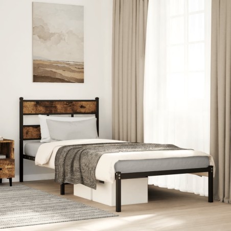 vidaXL Metallbett ohne Matratze Räuchereiche 90x190 cm