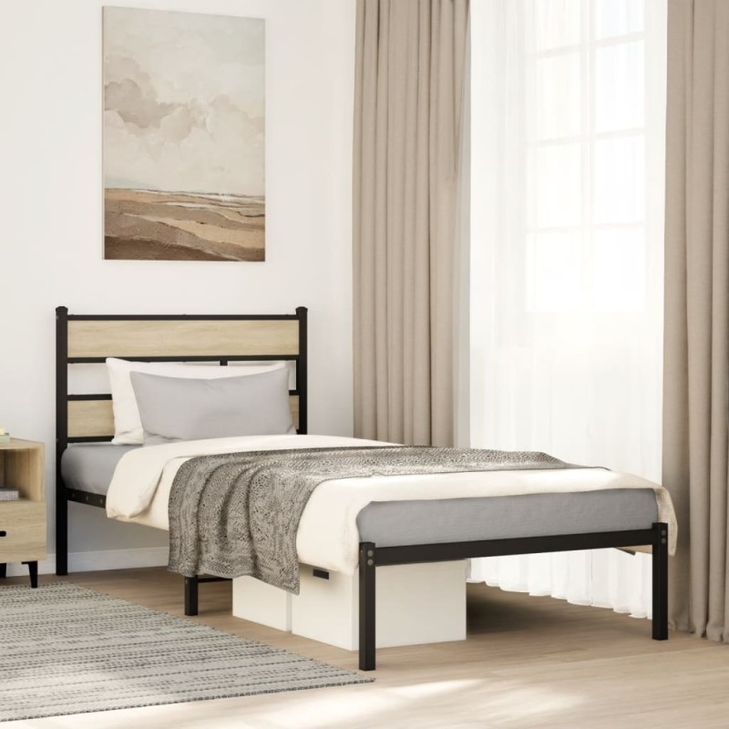 vidaXL Metallbett ohne Matratze Sonoma-Eiche 107x203 cm vidaXL Metallbett ohne Matratze Sonoma-Eiche 107x203 cm