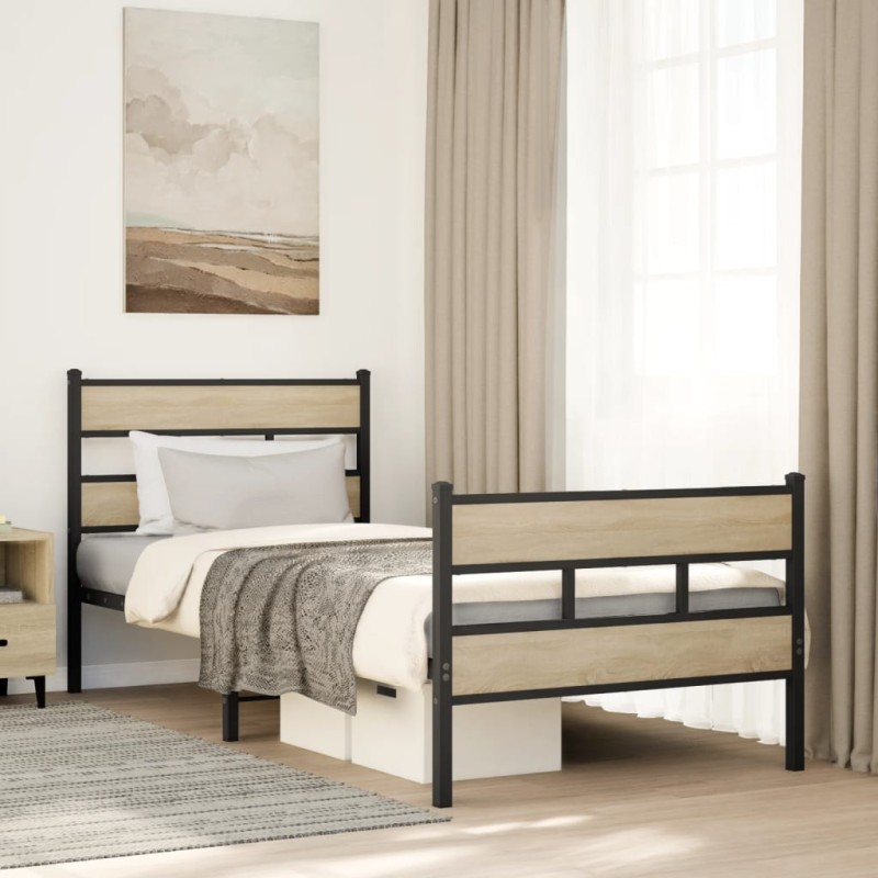 vidaXL Metallbett ohne Matratze Sonoma-Eiche 107x203 cm vidaXL Metallbett ohne Matratze Sonoma-Eiche 107x203 cm