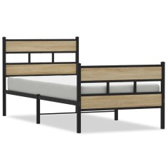 vidaXL Metallbett ohne Matratze Sonoma-Eiche 107x203 cm