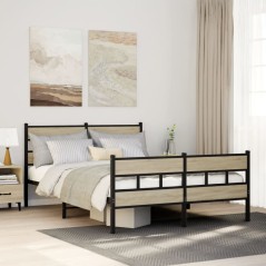 vidaXL Metallbett ohne Matratze Sonoma-Eiche 140x200 cm