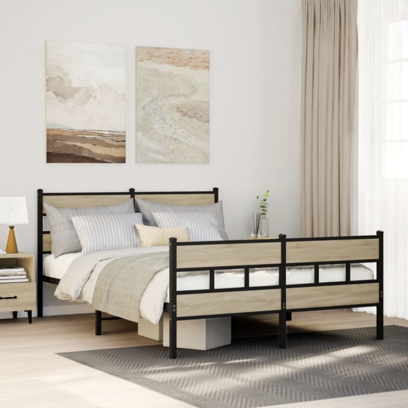 vidaXL Metallbett ohne Matratze Sonoma-Eiche 140x200 cm vidaXL Metallbett ohne Matratze Sonoma-Eiche 140x200 cm