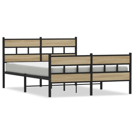 vidaXL Metallbett ohne Matratze Sonoma-Eiche 140x200 cm