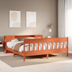 vidaXL Massivholzbett mit Regal ohne Matratze Wachsbraun 200x200 cm
