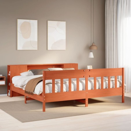 vidaXL Massivholzbett mit Regal ohne Matratze Wachsbraun 200x200 cm