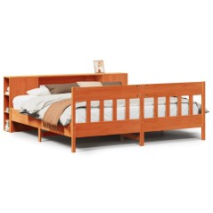 vidaXL Massivholzbett mit Regal ohne Matratze Wachsbraun 200x200 cm