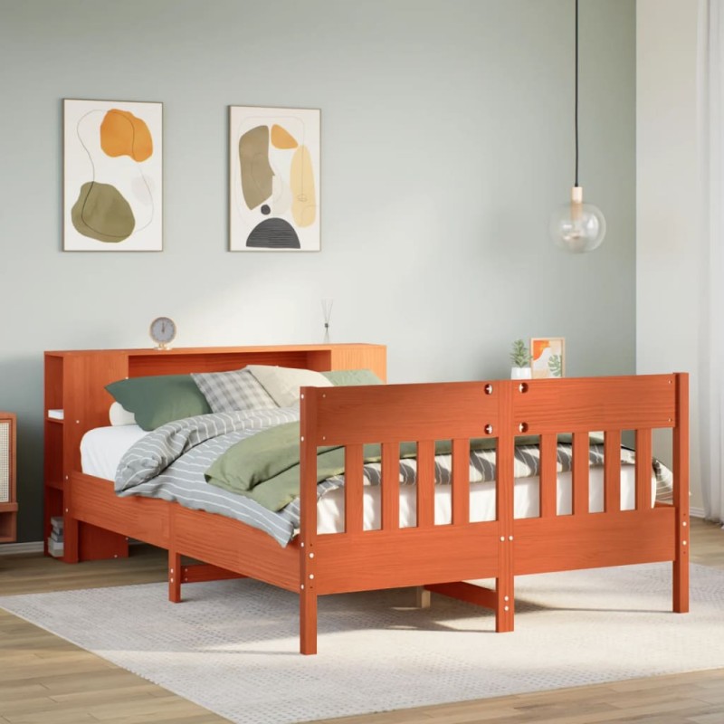 vidaXL Massivholzbett mit Regal ohne Matratze Wachsbraun 120x200 cm vidaXL Massivholzbett mit Regal ohne Matratze Wachsbraun 120x200 cm