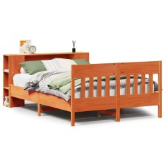 vidaXL Massivholzbett mit Regal ohne Matratze Wachsbraun 120x200 cm