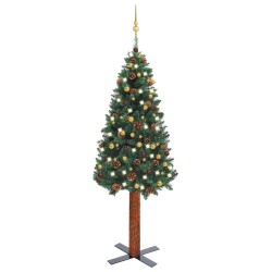 Weihnachtsbaum Schlank mit LEDs & Kugeln Grün 210 cm