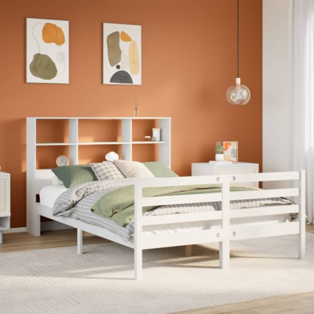 vidaXL Massivholzbett mit Regal ohne Matratze Weiß 150x200 cm Kiefer